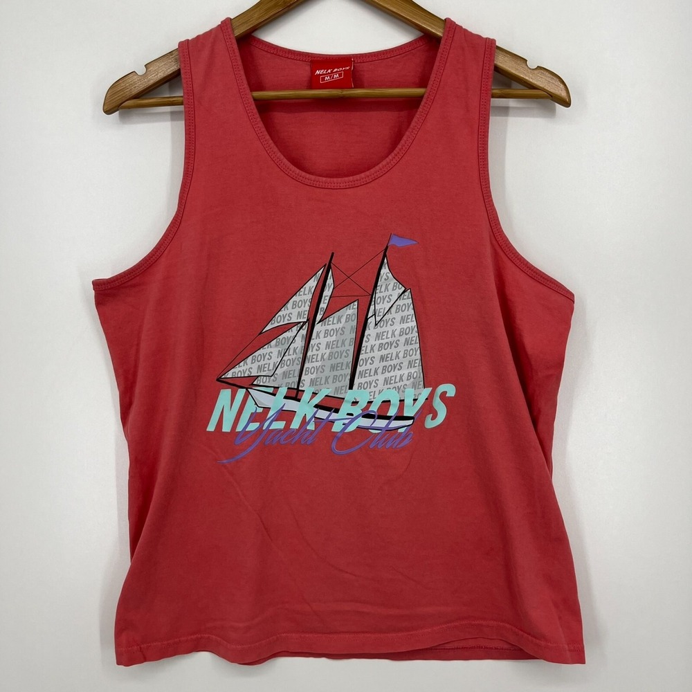 Nelk Boys Yacht Club Graphic Tank Top Mens Medium Red Sailboat Full Send Cotton